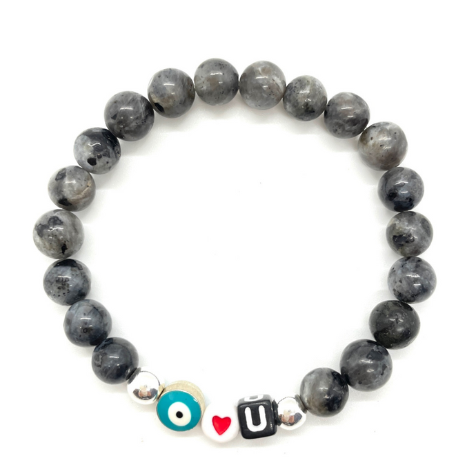 Silver Larvikite Eye Love U Bracelet