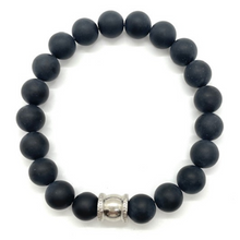 Load image into Gallery viewer, Matte Black Onyx Gemstone bracelet with Stainless Steel Accent
