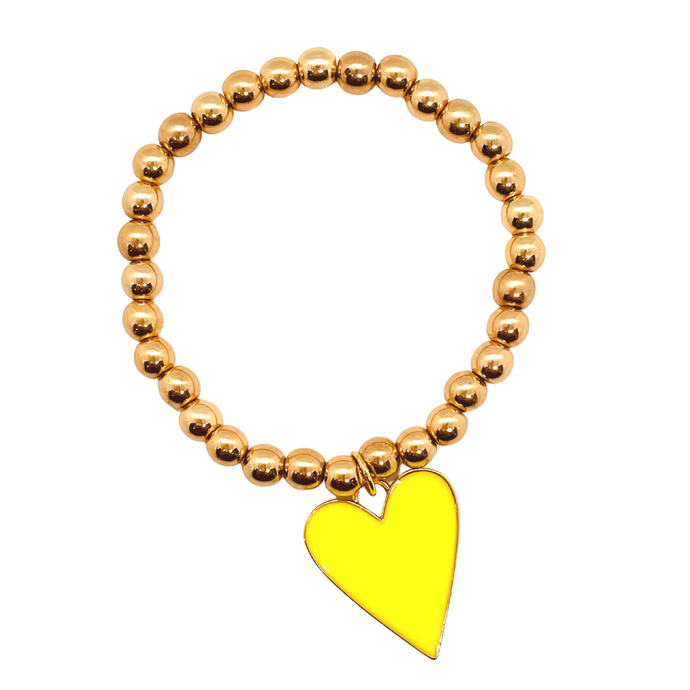 Gold Hematite & Neon Yellow Heart Charm