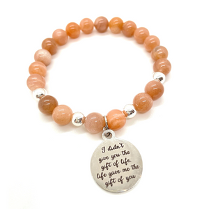 Gemstone "I Didn't Give You the Gift of Life, Life Gave Me the Gift of You" Silver Charm Bracelet
