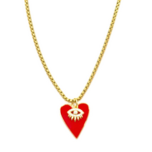 Load image into Gallery viewer, Large Enamel Heart and Crystal Evil Eye Necklace