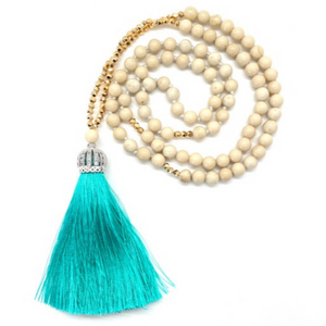 Fossil Jasper with Turquoise Tassel Mini Mala