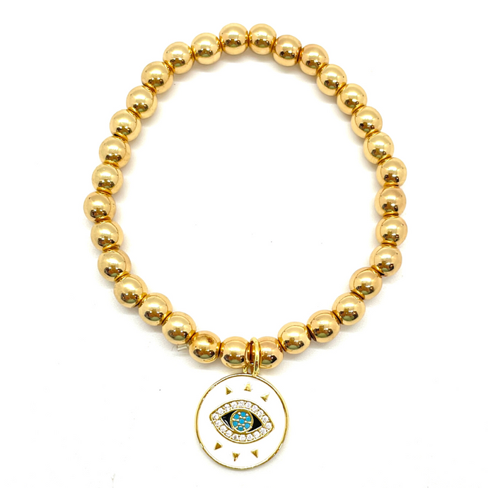 Gold Hematite with White Hanging Evil Eye Charm