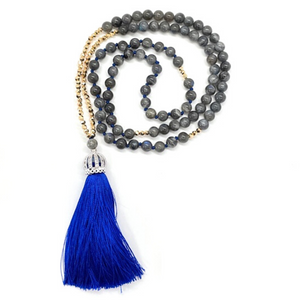 Labradorite with Blue Tassel Mini Mala