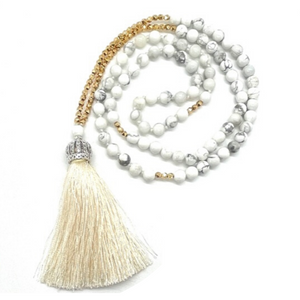 White Howlite with Cream Tassel Mini Mala