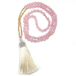 Rose Quartz with Cream Tassel Mini Mala