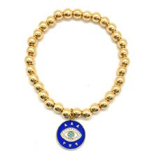 Load image into Gallery viewer, Gold Hematite with Blue Hanging Evil Eye Charm