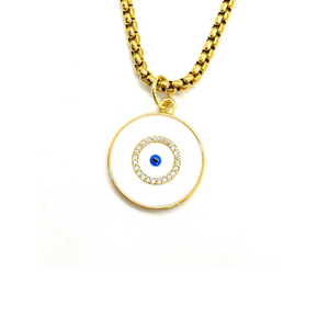 White Enamel Crystal Evil Eye Necklace