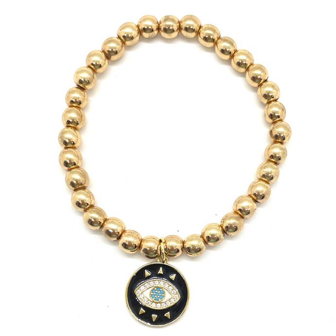 Gold Hematite with Black Hanging Evil Eye Charm