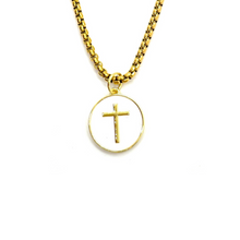 Load image into Gallery viewer, White Enamel Gold Cross Necklace