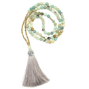 Amazonite with Grey Tassel Mini Mala