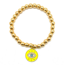 Load image into Gallery viewer, Gold Hematite with Neon Yellow Hanging Evil Eye Charm