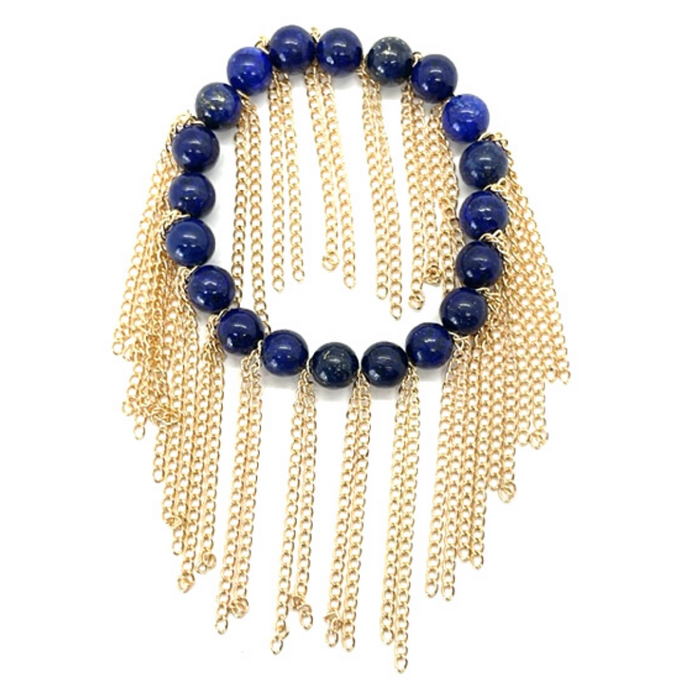 Lapis Lazuli with Gold Chain Fringe