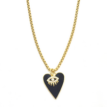 Load image into Gallery viewer, Large Enamel Heart and Crystal Evil Eye Necklace