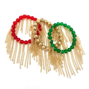 Red Jade with Gold Chain Fringe