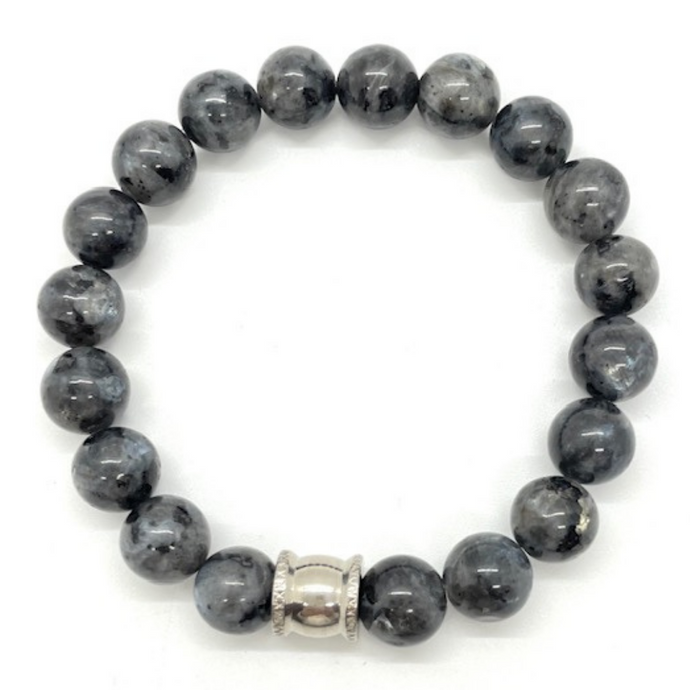 Larvikite Gemstone bracelet with Stainless Steel Accent