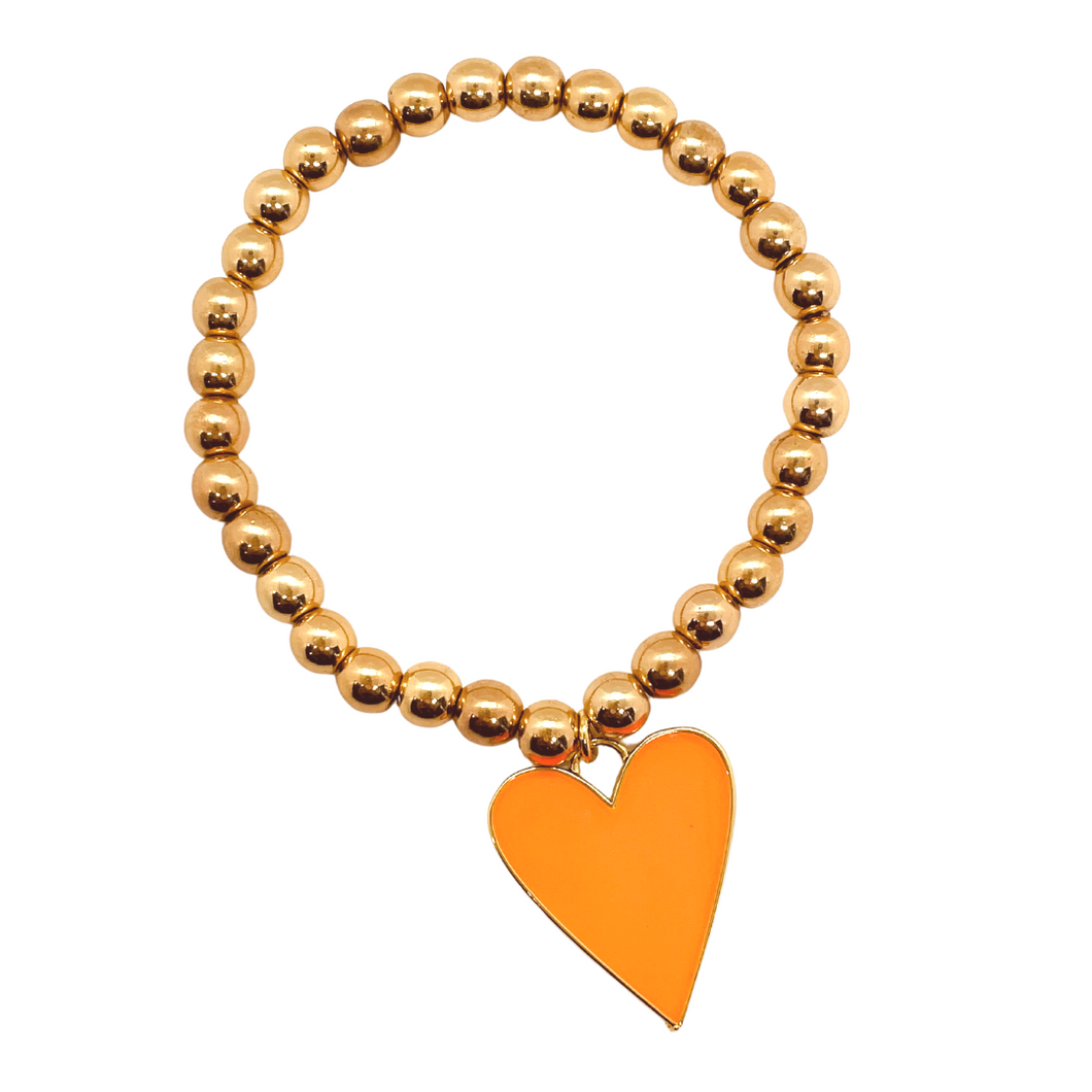 Gold Hematite & Neon Orange Heart Charm