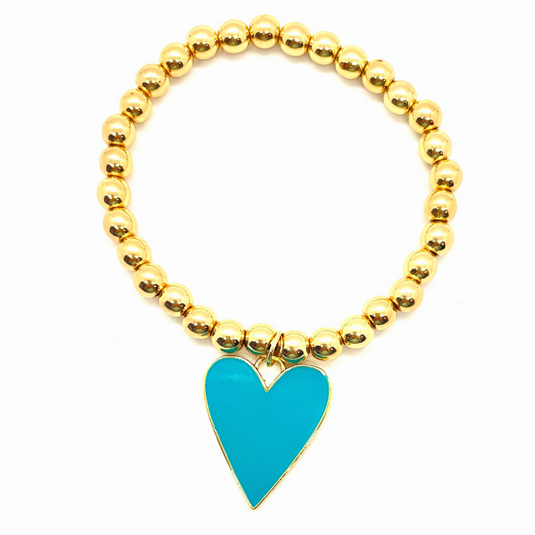 Gold Hematite & Turquoise Heart Charm