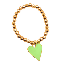 Load image into Gallery viewer, Gold Hematite &amp; Neon Green Heart Charm