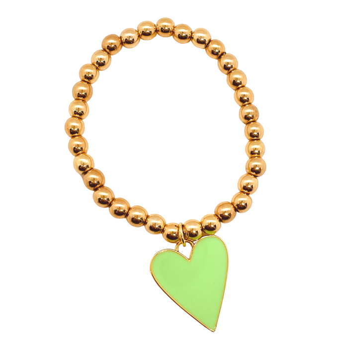Gold Hematite & Neon Green Heart Charm