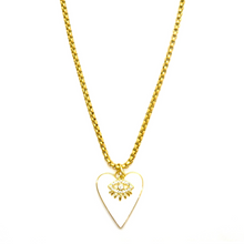Load image into Gallery viewer, Large Enamel Heart and Crystal Evil Eye Necklace