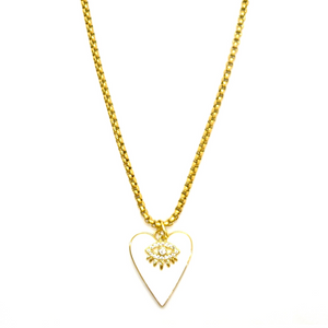 Large Enamel Heart and Crystal Evil Eye Necklace