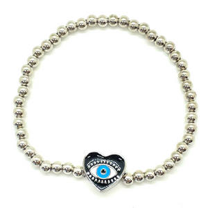 Silver Heart Evil Eye Bracelet