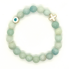 Load image into Gallery viewer, 8mm Amazonite with Gold Hematite Evil Eye &amp; Cross
