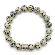 Load image into Gallery viewer, Dalmatian Jasper Gemstone bracelet with Stainless Steel Accent