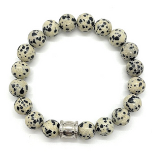 Dalmatian Jasper Gemstone bracelet with Stainless Steel Accent