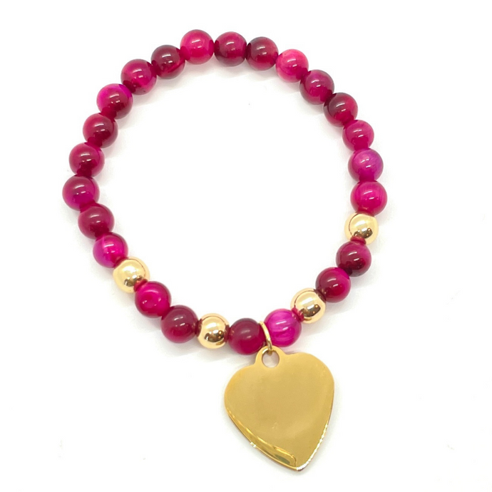 Pink Tigers Eye Gold Charm Bracelet