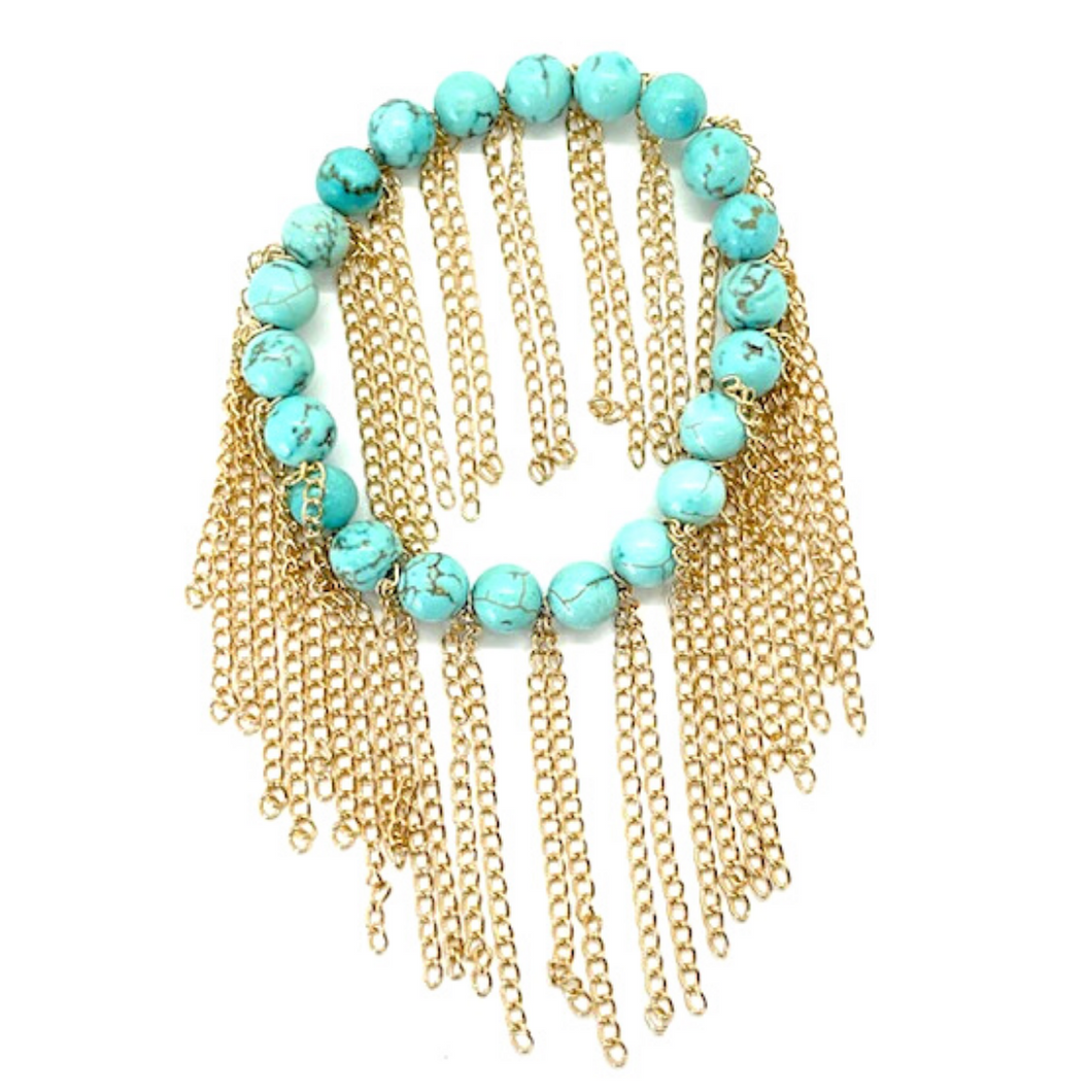 Turquoise with Gold Chain Fringe