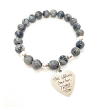 Load image into Gallery viewer, Gemstone &quot;This Mama Loves Her Tribe&quot; Silver Charm Bracelet