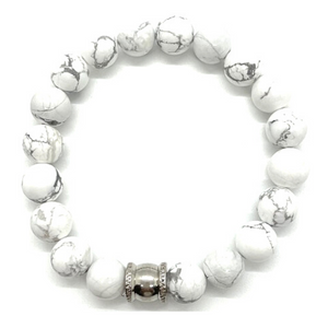 Howlite Gemstone bracelet with Stainless Steel Accent