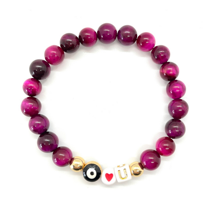 Gold Pink Tigers Eye Love U Bracelet