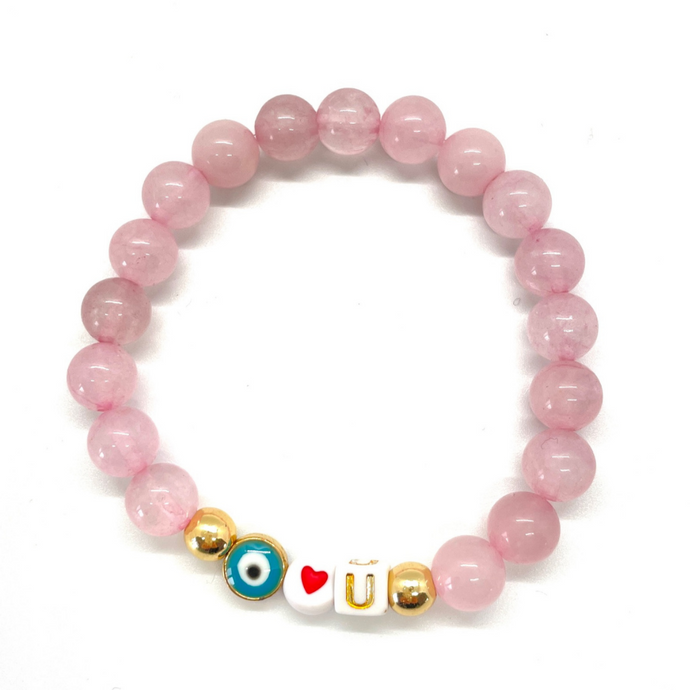 Gold Rose Quartz Eye Love U Bracelet