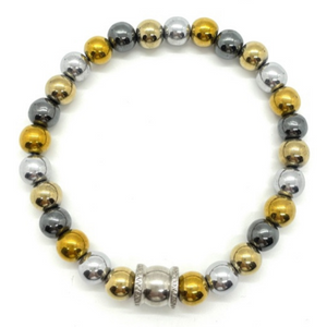 Mens mixed metal bracelet with Stainless Steel Accent