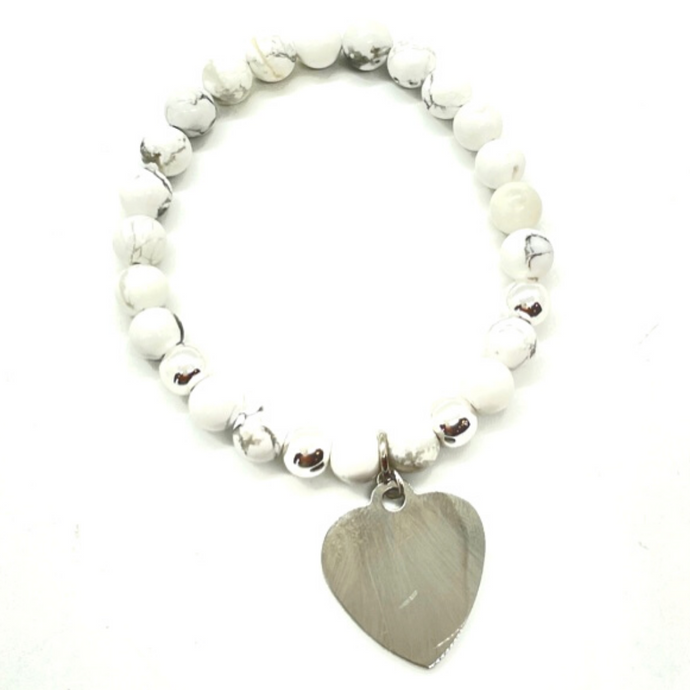 White Howlite Silver Charm Bracelet