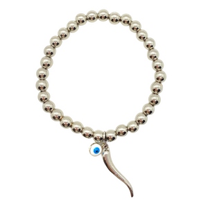 Silver Hematite with Cornicello and Evil Eye (evil eye available in assorted colors)