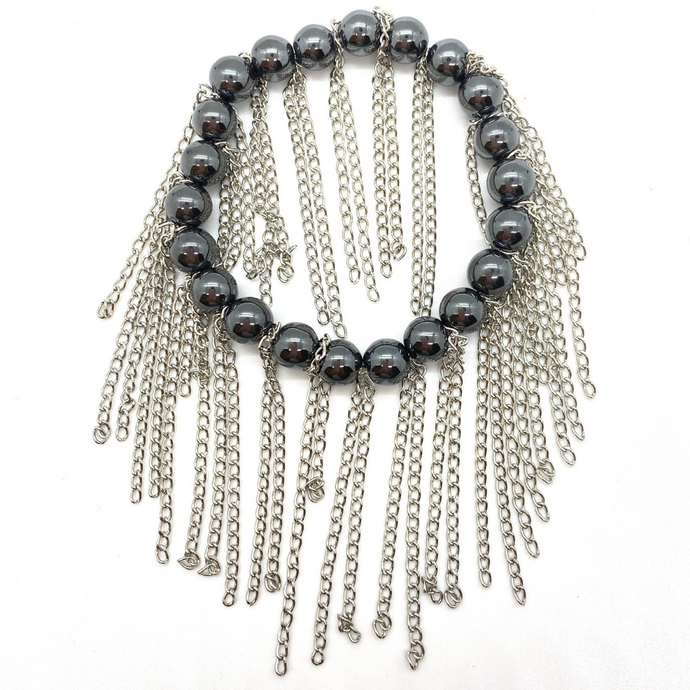 Hematite with Silver Chain Fringe