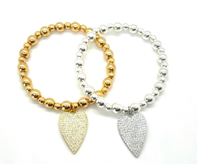 Mini-Baller Pave Crystal Heart Charm Bracelet