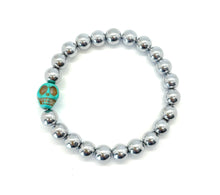 Load image into Gallery viewer, Hematite Turquoise Skull bracelet