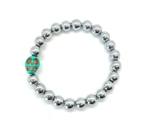 Hematite Turquoise Skull bracelet