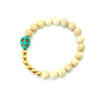 Load image into Gallery viewer, Fossil Jasper Turquoise Skull bracelet