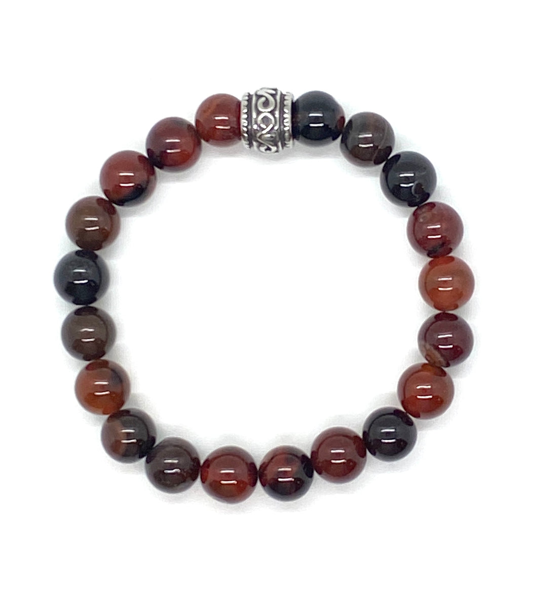 Brown Red Agate Gemstone bracelet with Stainless Steel Accent