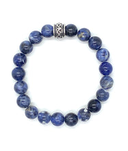 Load image into Gallery viewer, Indigo Cobalt Blue Imperial Jasper Gemstone bracelet with Stainless Steel Accent