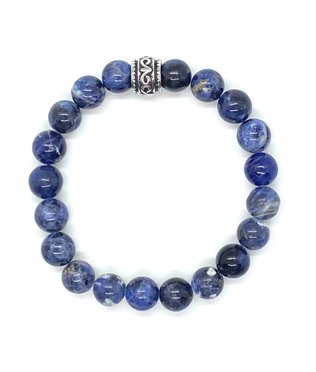 Indigo Cobalt Blue Imperial Jasper Gemstone bracelet with Stainless Steel Accent