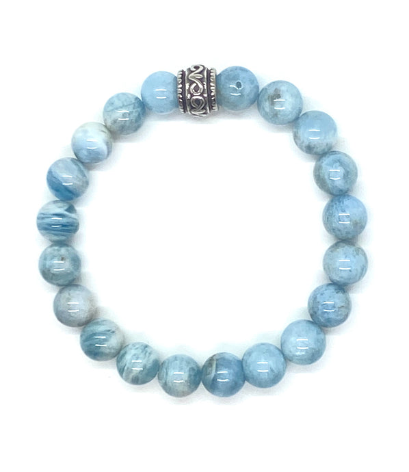 Aquamarine Jade Gemstone bracelet with Stainless Steel Accent