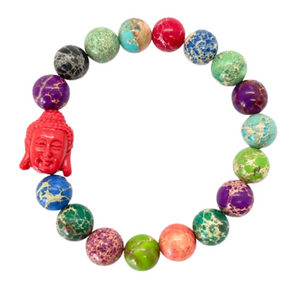 Red Buddha with Sea Sediment Jasper Beads