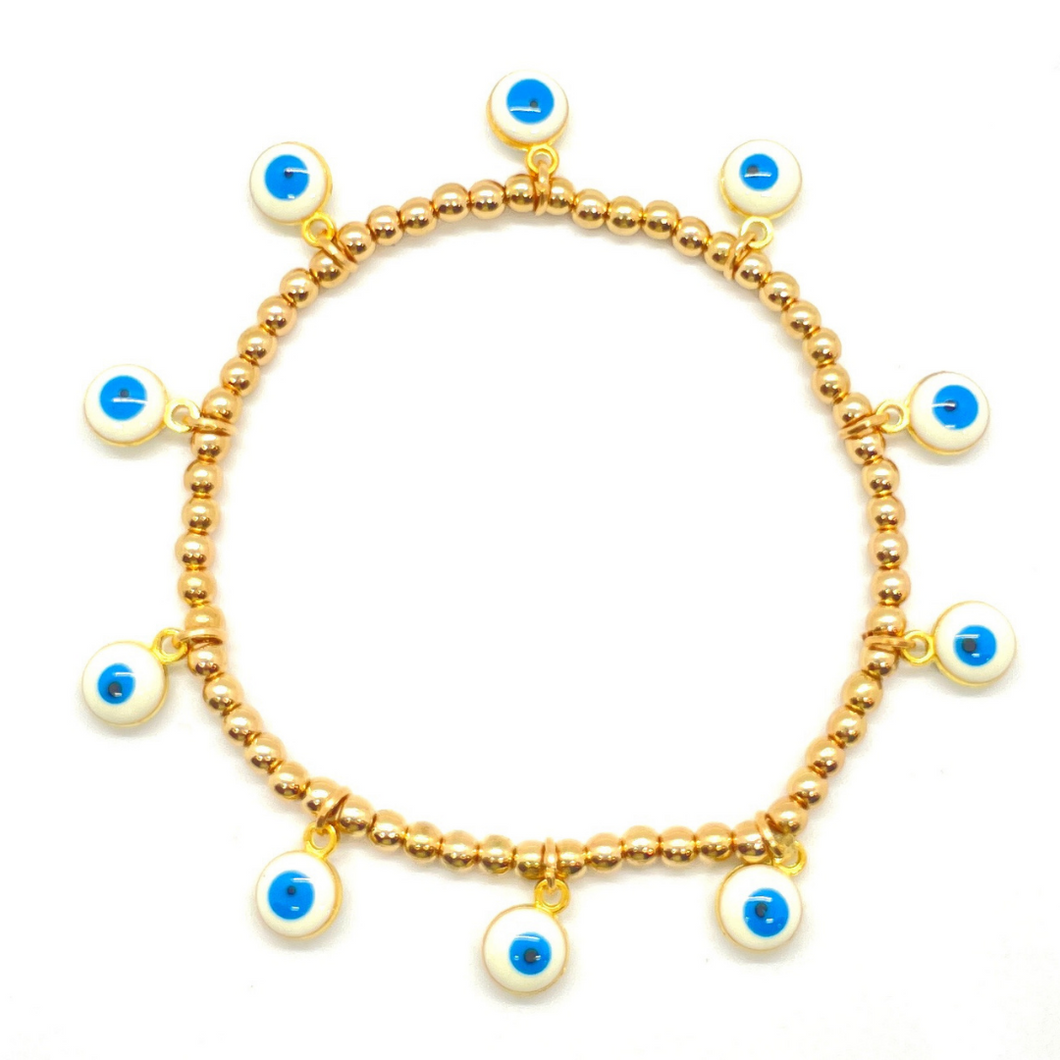 Gold Hematite Hanging White Evil Eye Bracelet